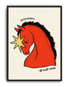 Introvert Horse Kırmızı At İllüstrasyon Duvar Tablosu