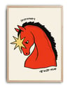 Introvert Horse Kırmızı At İllüstrasyon Duvar Tablosu