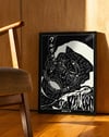 Kuro Neko Modern Duvar Tablosu – Siyah Beyaz Japon Kedi Poster