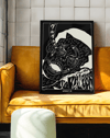 Kuro Neko Modern Duvar Tablosu – Siyah Beyaz Japon Kedi Poster