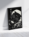 Kuro Neko Modern Duvar Tablosu – Siyah Beyaz Japon Kedi Poster