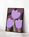 Lilac Tulips Lila Bordo Retro Çiçek Duvar Tablosu
