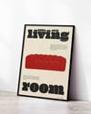 Living Room Kırmızı Koltuk Tipografik Duvar Tablosu - Krem Zeminli Poster