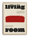 Living Room Kırmızı Koltuk Tipografik Duvar Tablosu - Krem Zeminli Poster