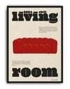 Living Room Kırmızı Koltuk Tipografik Duvar Tablosu - Krem Zeminli Poster