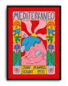 Mediterraneo Renkli Retro İllüstrasyon Duvar Tablosu - Kırmızı Zeminli İllüstrasyon Poster