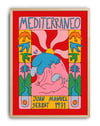 Mediterraneo Renkli Retro İllüstrasyon Duvar Tablosu - Kırmızı Zeminli Poster