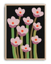 Midnight Bloom Pembe Siyah Retro Çiçek Duvar Tablosu
