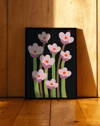 Midnight Bloom Pembe Siyah Retro Çiçek Duvar Tablosu