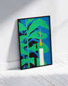 Midnight Candle Modern Duvar Tablosu – Mavi Yeşil Botanik Mum Poster