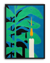 Midnight Candle Modern Duvar Tablosu – Mavi Yeşil Botanik Mum Poster