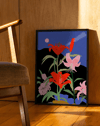 Midnight Lily Modern Duvar Tablosu – Mavi Siyah Çiçek Poster