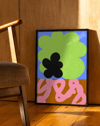 Neon Bloom Modern Duvar Tablosu – Mavi Yeşil Abstract Çiçek Poster