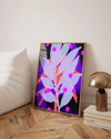 Neon Flora Modern Duvar Tablosu – Mor Pembe Botanik Abstract Poster