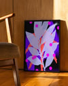 Neon Flora Modern Duvar Tablosu – Mor Pembe Botanik Abstract Poster