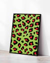 Neon Leopard Yeşil Kırmızı Leopar Desen Duvar Tablosu