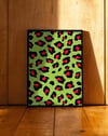 Neon Leopard Yeşil Kırmızı Leopar Desen Duvar Tablosu