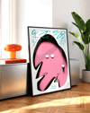 Pink Glyph Modern Duvar Tablosu – Pembe Formlu Sürreal Tipografik Poster