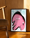Pink Glyph Modern Duvar Tablosu – Pembe Formlu Sürreal Tipografik Poster