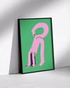 Pink Loop Modern Duvar Tablosu – Yeşil Zeminli Sürreal Abstract Poster
