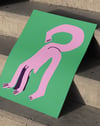 Pink Loop Modern Duvar Tablosu – Yeşil Zeminli Sürreal Abstract Poster