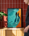 Pool Shadows Modern Duvar Tablosu – Turkuaz Turuncu Silüet Poster