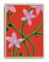 Purple Bloom Modern Duvar Tablosu – Kırmızı Zeminli Botanik Çiçek Poster