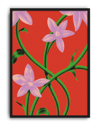 Purple Bloom Modern Duvar Tablosu – Kırmızı Zeminli Botanik Çiçek Poster