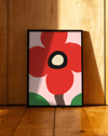 Red Bloom Kırmızı Pembe Retro Çiçek Duvar Tablosu