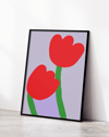 Red Tulip Kırmızı Lila Minimal Çiçek Duvar Tablosu