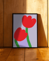 Red Tulip Kırmızı Lila Minimal Çiçek Duvar Tablosu