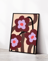 Retro Bloom Kahverengi Lila Soyut Çiçek Duvar Tablosu