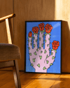 Rose Palm Modern Duvar Tablosu – Mavi Pembe Çiçek Poster