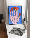 Rose Palm Modern Duvar Tablosu – Mavi Pembe Çiçek Poster