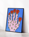 Rose Palm Modern Duvar Tablosu – Mavi Pembe Çiçek Poster