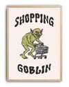Shopping Goblin Yeşil Figüratif Duvar Tablosu - Krem Zeminli Tipografik Poster