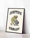 Shopping Goblin Yeşil Figüratif Duvar Tablosu - Krem Zeminli Tipografik Poster