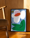 Soft Bloom Modern Duvar Tablosu – Mavi Yeşil Abstract Çiçek Poster