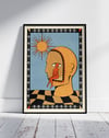 Solar Mind Modern Duvar Tablosu – Mavi Turuncu Sürreal Poster