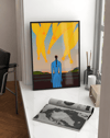 Starfall Dream Modern Duvar Tablosu – Mavi Figürlü Sürreal Gökyüzü Poster