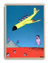 Tokyo Flight Modern Duvar Tablosu - Mavi Turuncu Sürreal Figüratif Poster