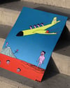 Tokyo Flight Modern Duvar Tablosu - Mavi Turuncu Sürreal Figüratif Poster
