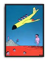 Tokyo Flight Modern Duvar Tablosu - Mavi Turuncu Sürreal Figüratif Poster