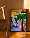 Tropical Dive Modern Duvar Tablosu – Renkli Sürreal Palmiyeli Poster