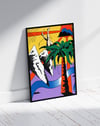 Tropical Dive Modern Duvar Tablosu – Renkli Sürreal Palmiyeli Poster