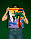 Tropical Dive Modern Duvar Tablosu – Renkli Sürreal Palmiyeli Poster
