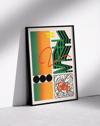 Urban Grid Modern Duvar Tablosu – Yeşil Turuncu Abstract Grafik Poster