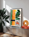 Urban Grid Modern Duvar Tablosu – Yeşil Turuncu Abstract Grafik Poster