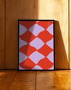 Wave Grid Kırmızı Lila Geometrik Duvar Tablosu