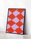 Wave Grid Kırmızı Lila Geometrik Duvar Tablosu